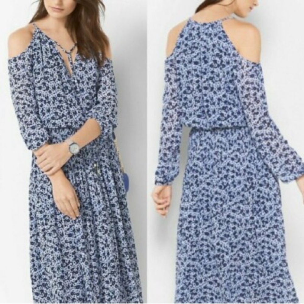 Michael Kors Floral Cold-Shoulder Tank/Long Sleeve Dress